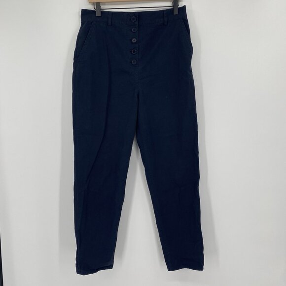 COS Size 8 Navy Blue Ultra High Waisted Button Fly Pants Cropped Ankle Length - Picture 1 of 14